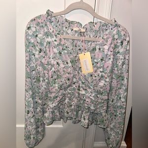 NWT entro brand long sleeve ruched floral blouse small